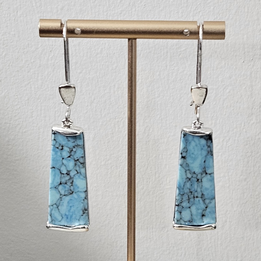 Robert Lee Morris Earrings RLM SOHO Dyed Blue Stone Silver Tone Long